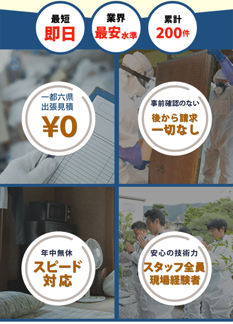 特殊清掃│一都六県、年中無休、スタッフ全員現場経験者、後から請求一切なし